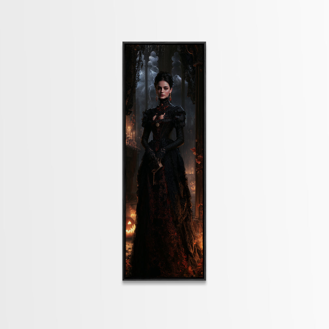 The Town Where Shadows Live, Victorian Gothic Art, Tall Narrow Wall Art, Canvas Print, Gothic Wall Decor, Halloween Portrait Art