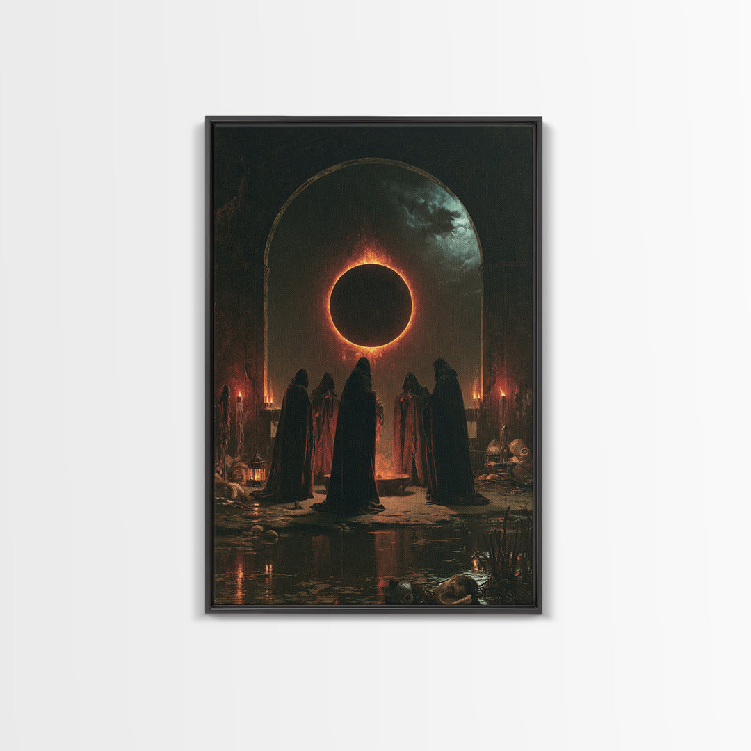 The Eclipse Summoning, Victorian Horror Portrait, Vertical Wall Art, Canvas Print, Gothic Wall Decor, Halloween Portrait Art