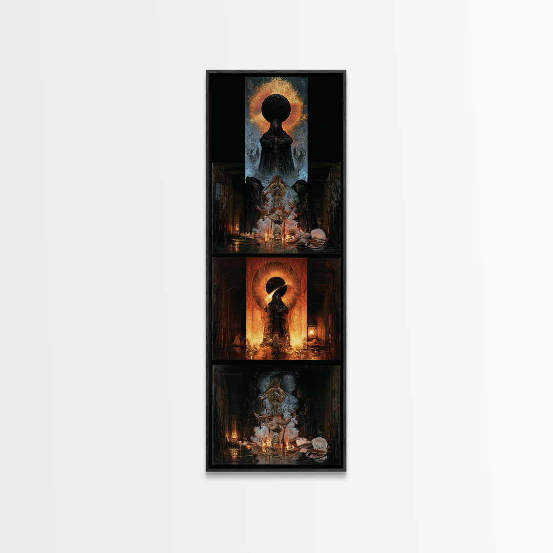 The Eclipse Summoning, Victorian Horror Portrait, Tall Narrow Wall Art, Framed Canvas Print, Gothic Wall Decor, Halloween Portrait Art
