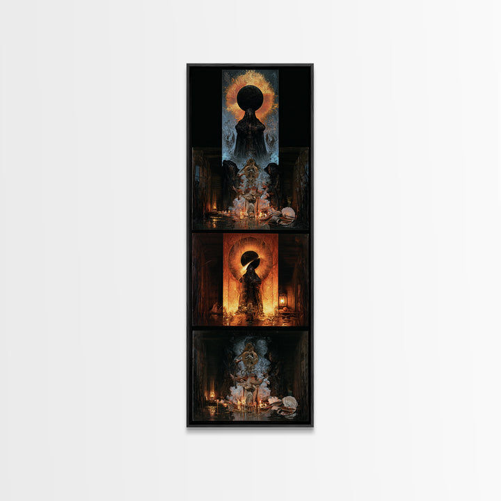 The Eclipse Summoning, Victorian Horror Portrait, Tall Narrow Wall Art, Framed Canvas Print, Gothic Wall Decor, Halloween Portrait Art
