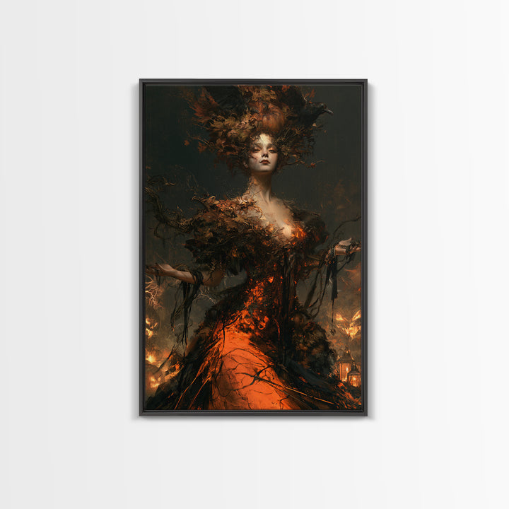 The Personification Of October, Victorian Gothic Art, Vertical Wall Art, Framed Canvas Print, Gothic Wall Decor, Halloween Portrait Art