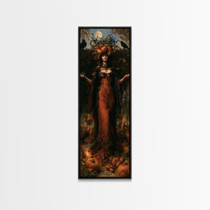 The Personification Of October, Antique Gothic Portrait, Tall Narrow Wall Art, Canvas Print, Gothic Wall Decor, Halloween Portrait Art