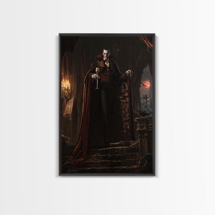 The Crimson Count Of Hollow Keep, Victorian Gothic Art, Vertical Wall Art, Framed Canvas Print, Gothic Wall Decor, Halloween Portrait Art