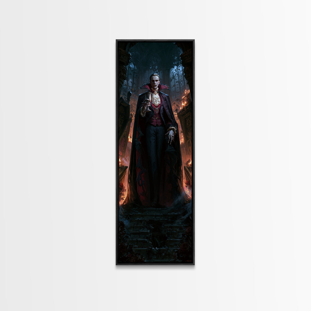 The Crimson Count Of Hollow Keep, Macabre Victorian Decor, Tall Narrow Wall Art, Canvas Print, Gothic Wall Decor, Halloween Portrait Art