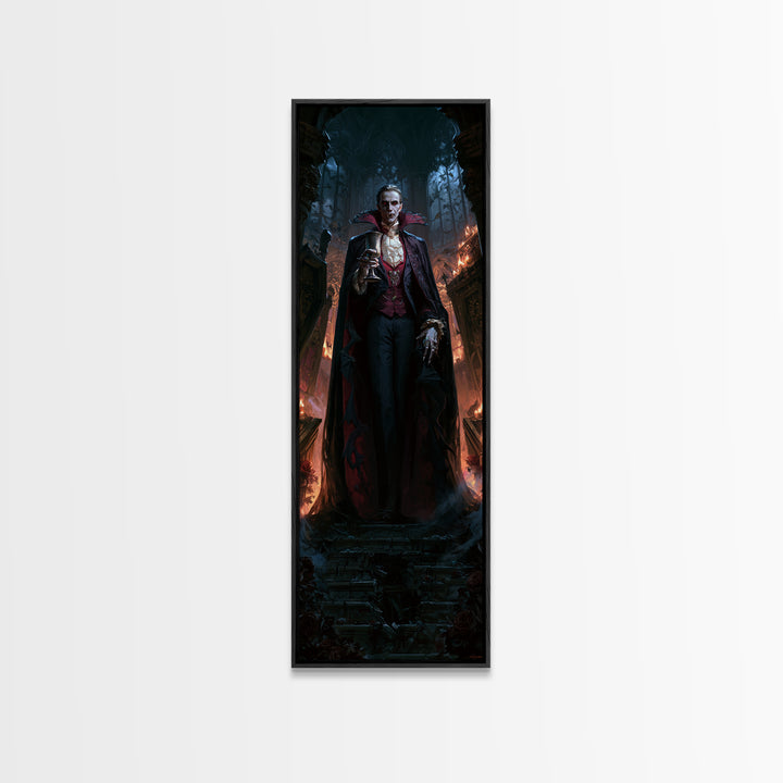The Crimson Count Of Hollow Keep, Macabre Victorian Decor, Tall Narrow Wall Art, Canvas Print, Gothic Wall Decor, Halloween Portrait Art