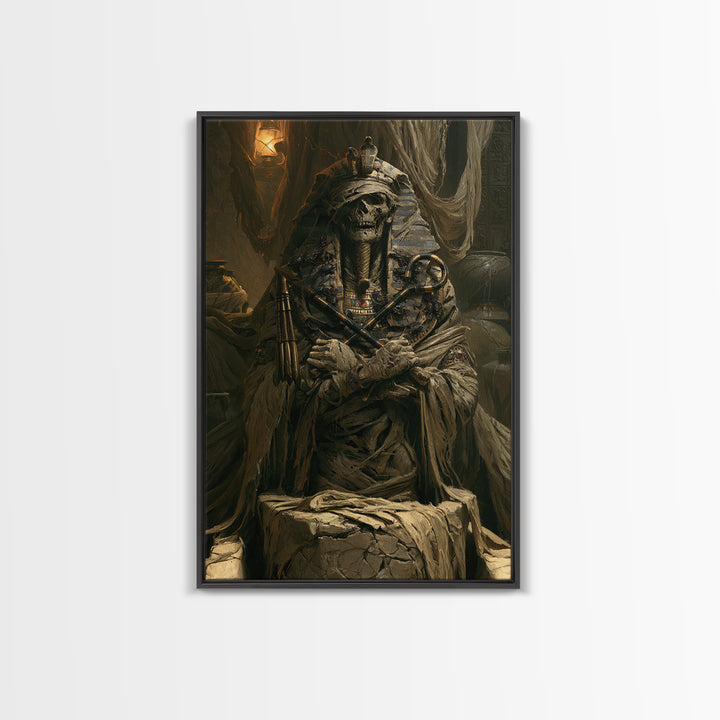 The Pharaoh Of Dustbound Silence, Victorian Horror Portrait, Vertical Wall Art, Framed Canvas Print, Gothic Wall Decor, Dark Fantasy Art