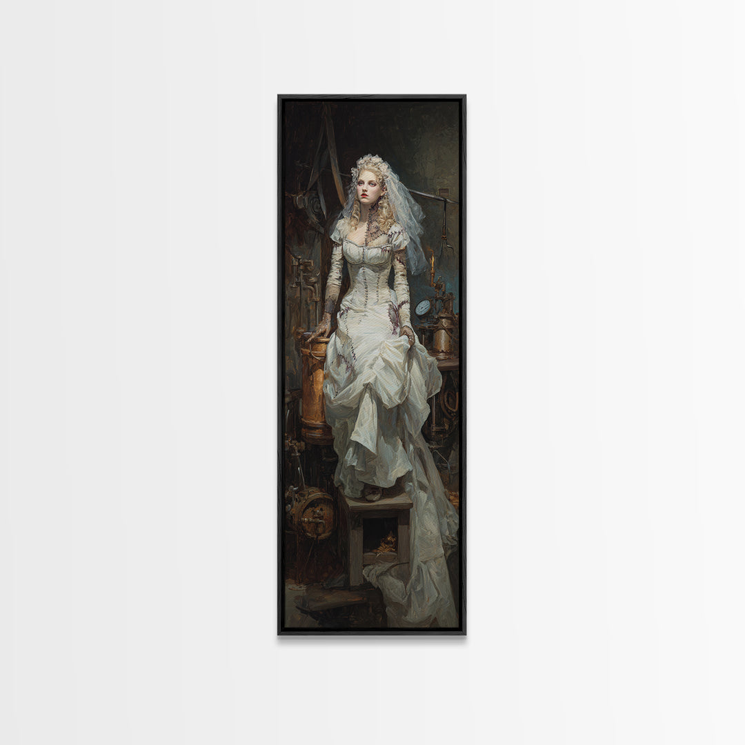The Stitched Bride Of Thunder Hall, Macabre Victorian Decor, Tall Narrow Wall Art, Framed Canvas Print, Gothic Wall Decor, Spooky Wall Decor
