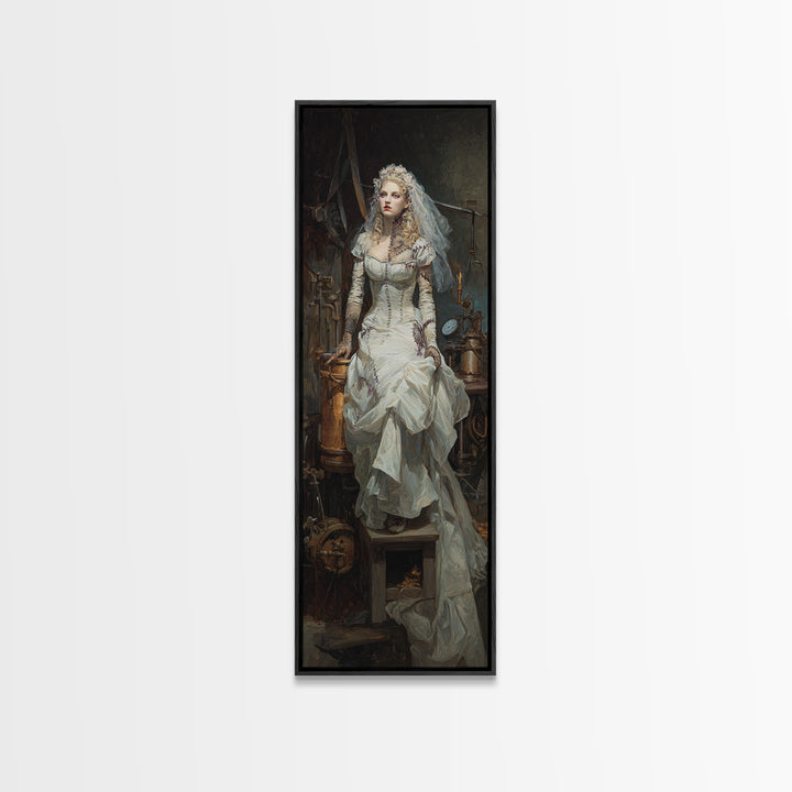 The Stitched Bride Of Thunder Hall, Macabre Victorian Decor, Tall Narrow Wall Art, Framed Canvas Print, Gothic Wall Decor, Spooky Wall Decor