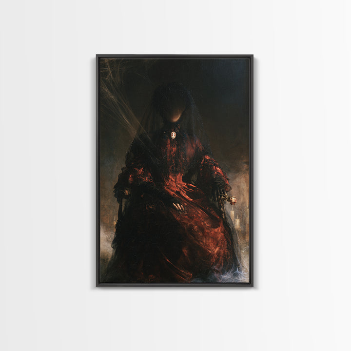 The Invisible Mourner Of Glass House, Dark Academia Wall Art, Vertical Wall Art, Canvas Print, Gothic Wall Decor, Halloween Portrait Art