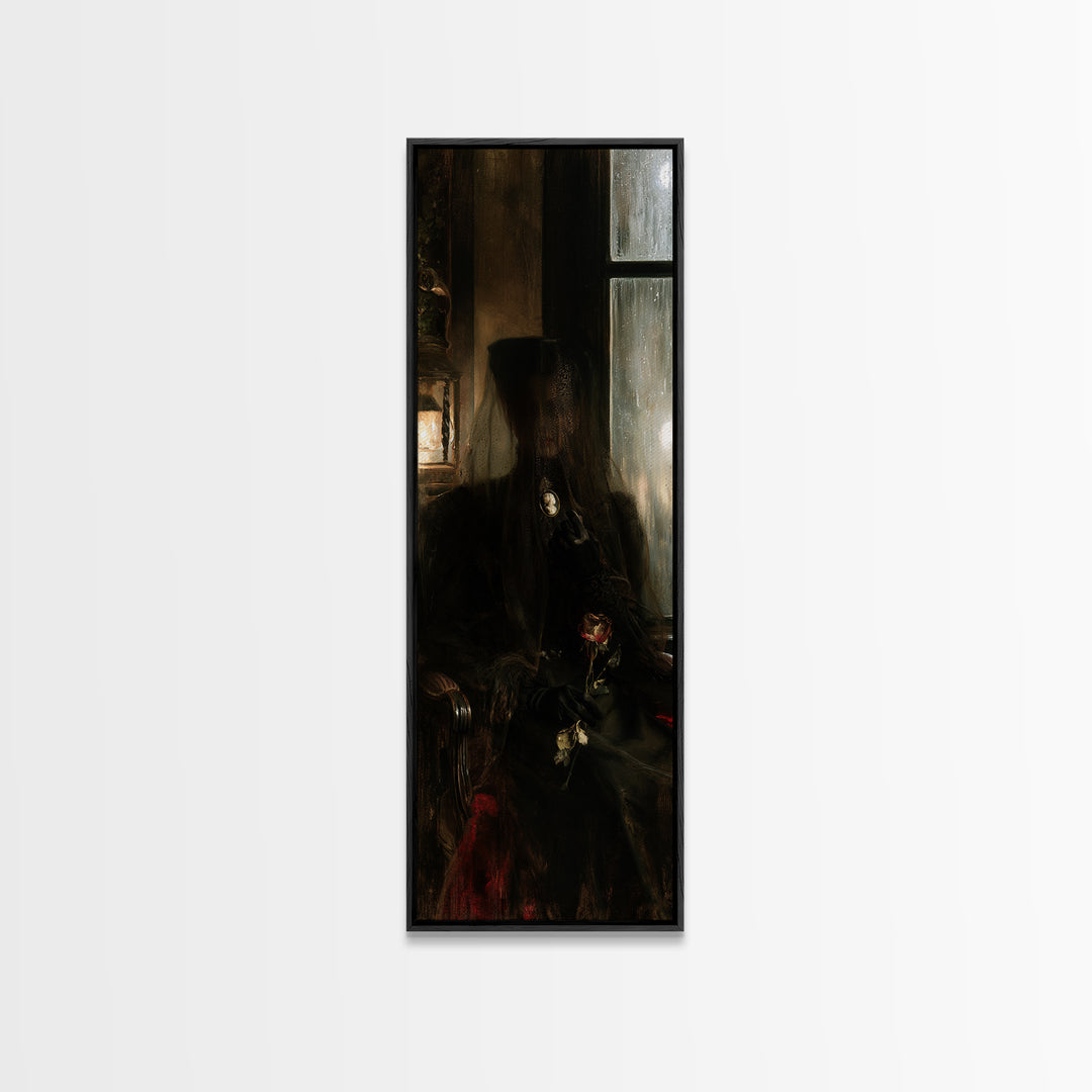 The Invisible Mourner Of Glass House, Macabre Victorian Decor, Tall Narrow Wall Art, Canvas Print, Gothic Wall Decor, Halloween Portrait Art