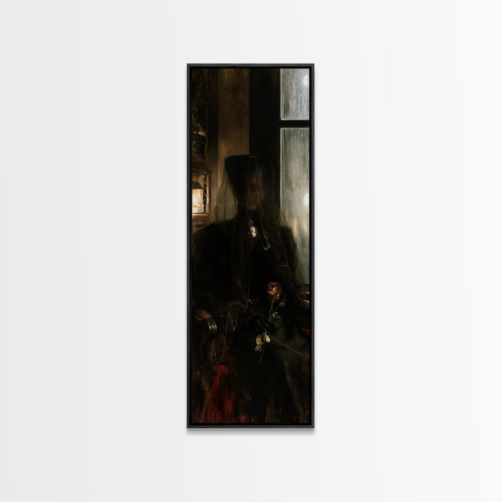The Invisible Mourner Of Glass House, Macabre Victorian Decor, Tall Narrow Wall Art, Canvas Print, Gothic Wall Decor, Halloween Portrait Art