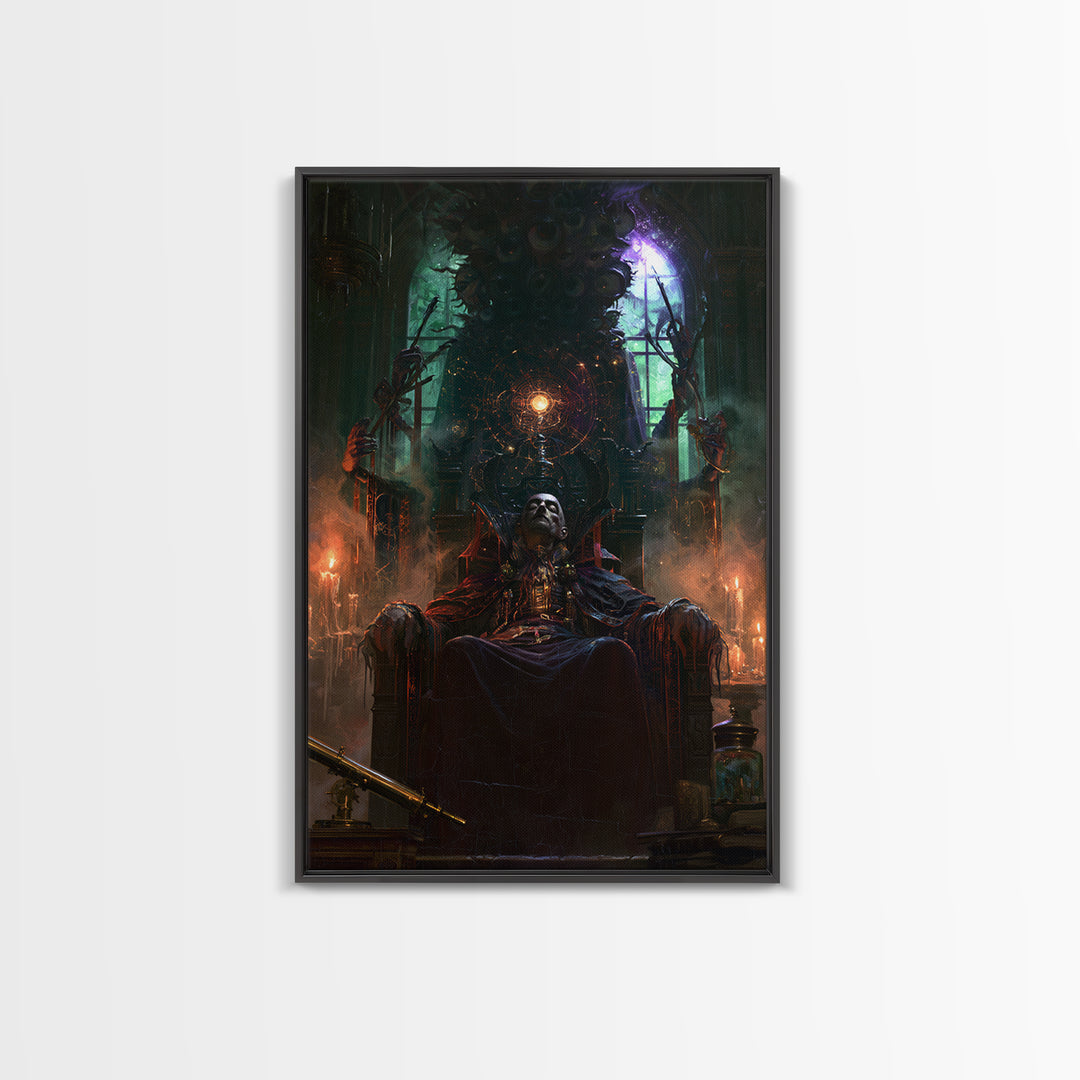 The Dreaming Priest Of The Outer Gate, Dark Academia Wall Art, Vertical Wall Art, Framed Canvas Print, Gothic Wall Decor, Halloween Decor