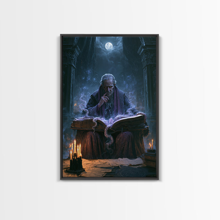 The Librarian Of Forbidden Tides, Antique Gothic Portrait, Vertical Wall Art, Framed Canvas Print, Gothic Wall Decor, Halloween Portrait Art