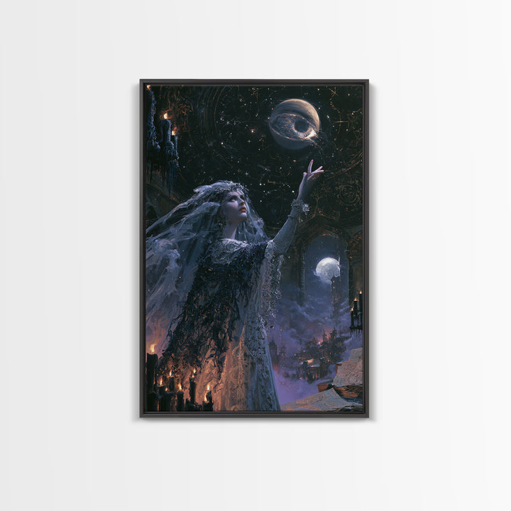 The Bride Of The Abyssal Moon, Dark Academia Wall Art, Vertical Wall Art, Framed Canvas Print, Gothic Wall Decor, Halloween Portrait Art