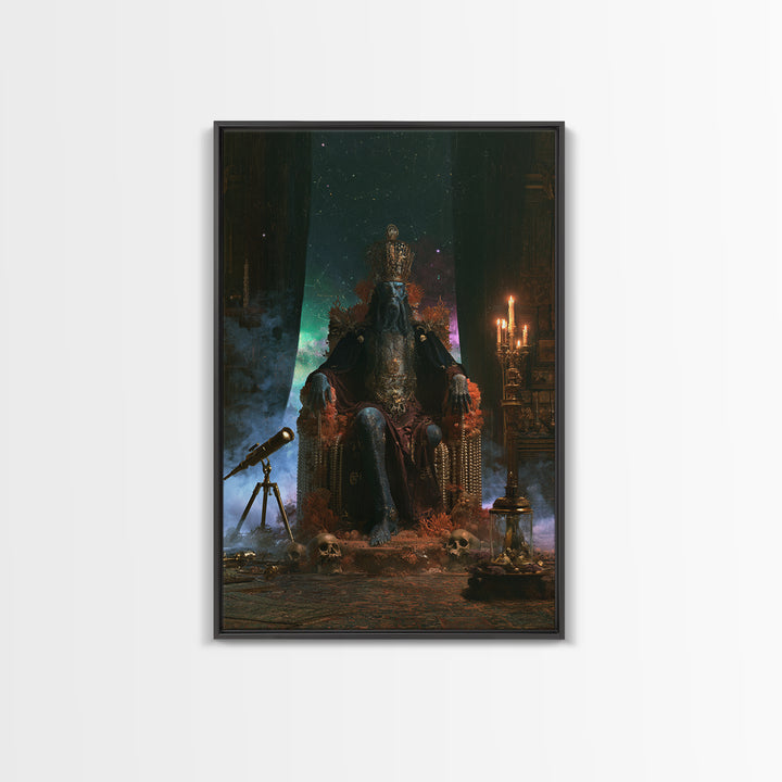 The Watcher In The Coral Throne, Lovecraftian Portrait Art, Vertical Wall Art, Framed Canvas Print, Gothic Wall Decor, Gothic Home Decor