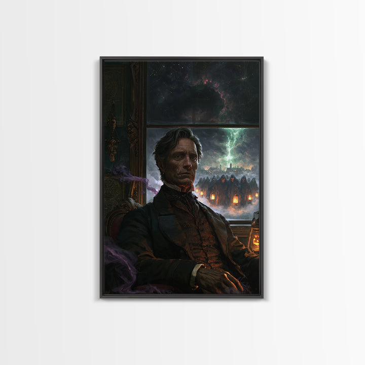 The Innsmouth Lantern Procession, Antique Gothic Portrait, Vertical Wall Art, Canvas Print, Gothic Wall Decor, Halloween Portrait Art