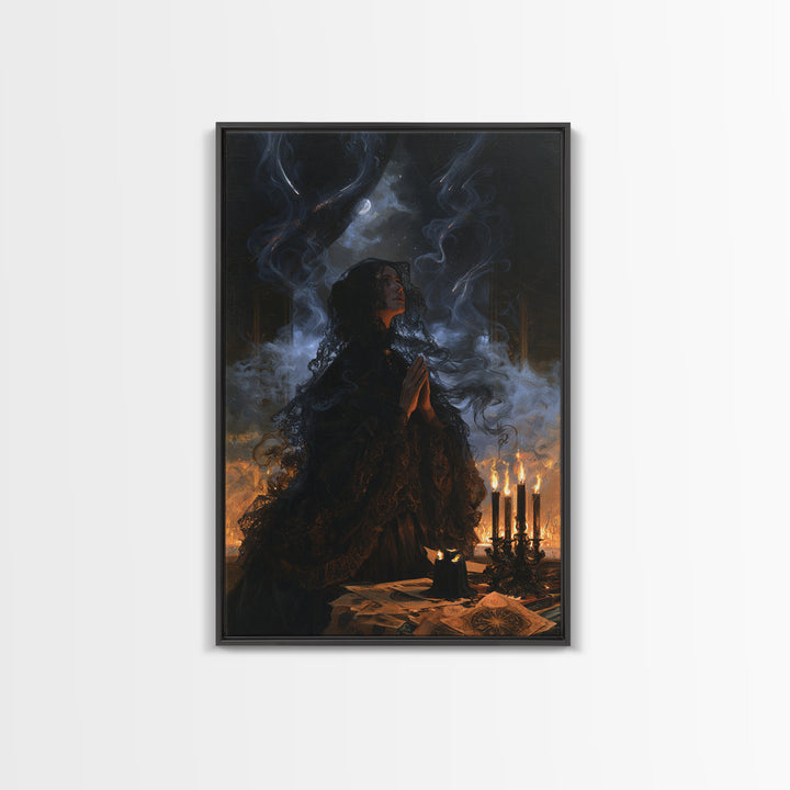 The Widow Of The Whispering Comet, Victorian Cosmic Horror, Vertical Wall Art, Framed Canvas Print, Gothic Wall Decor, Gothic Home Decor