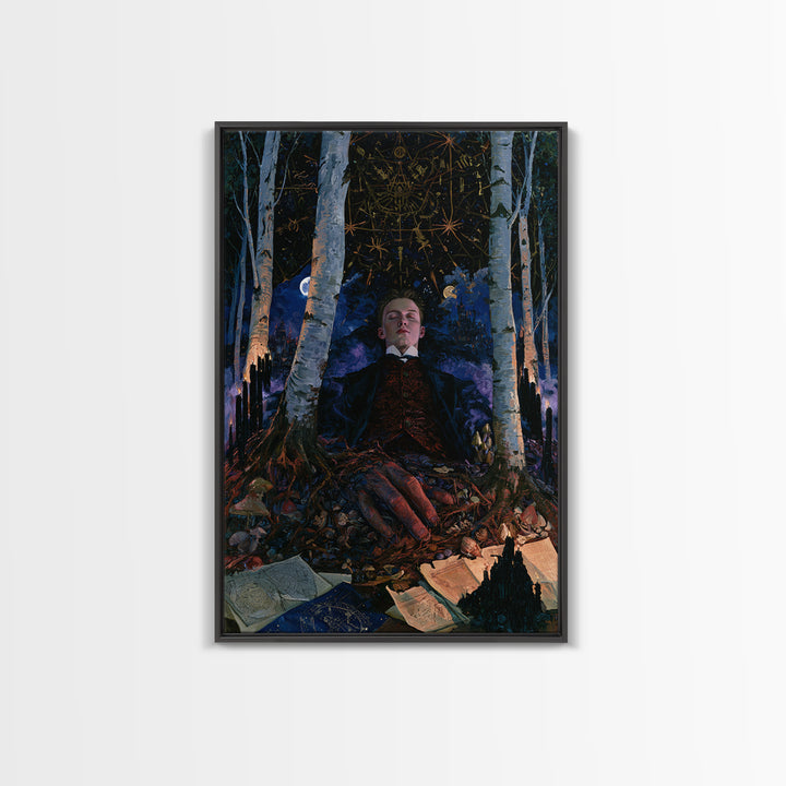 The Sleeper In The Birch Grove, Antique Gothic Portrait, Vertical Wall Art, Canvas Print, Gothic Wall Decor, Halloween Portrait Art