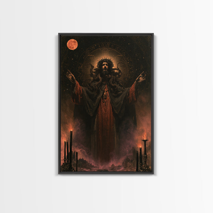 The Crown Of The Tentacled Saint, Victorian Cosmic Horror, Vertical Wall Art, Framed Canvas Print, Gothic Wall Decor, Halloween Portrait Art