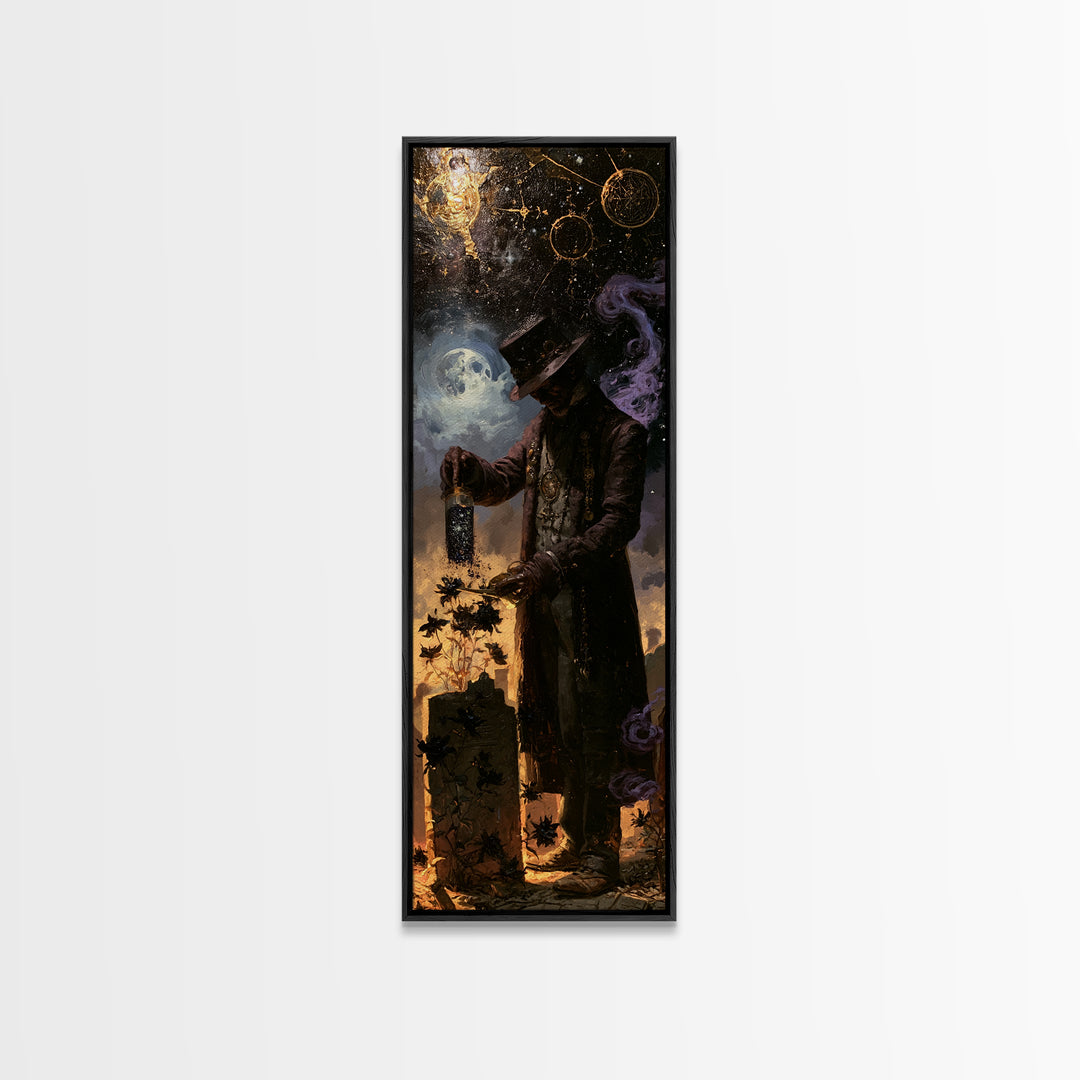 The Grave Gardener Of Yuggoth, Macabre Victorian Decor, Tall Narrow Wall Art, Framed Canvas Print, Gothic Wall Decor, Halloween Portrait Art