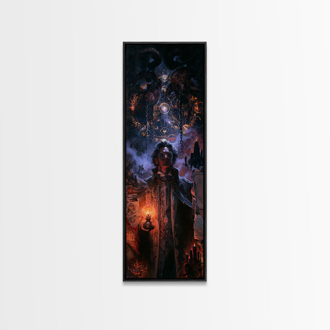 The Moonlit Shoggoth Menagerie, Dark Academia Wall Art, Tall Narrow Wall Art, Framed Canvas Print, Gothic Wall Decor, Halloween Portrait Art