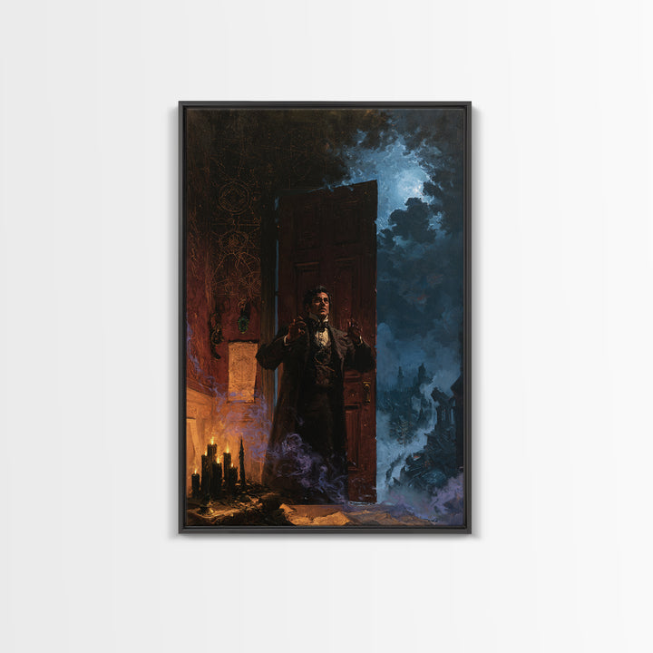 The Thirteenth Door Of Arkham House, Lovecraftian Portrait Art, Vertical Wall Art, Canvas Print, Gothic Wall Decor, Halloween Portrait Art