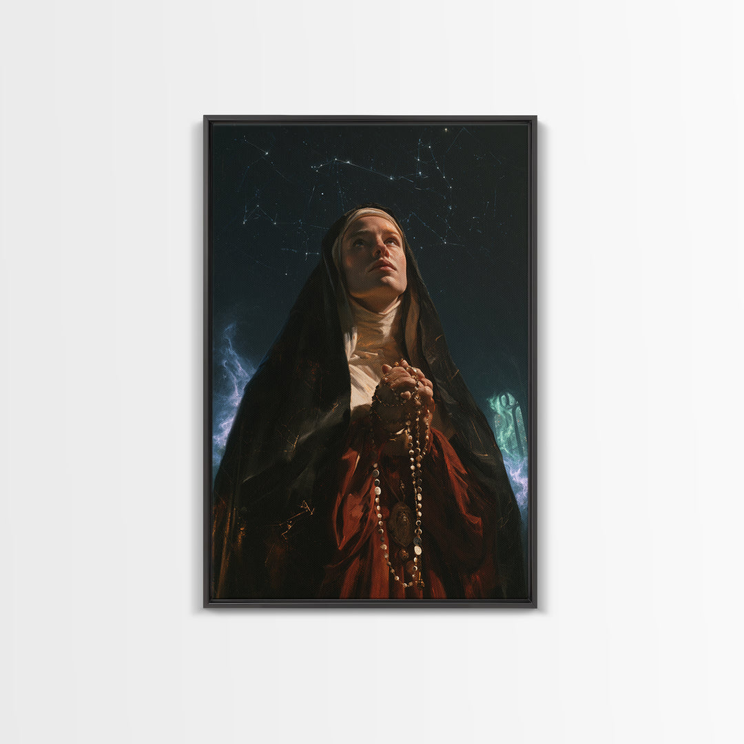 The Nun Of The Endless Constellation, Macabre Victorian Decor, Vertical Wall Art, Canvas Print, Gothic Wall Decor, Halloween Portrait Art