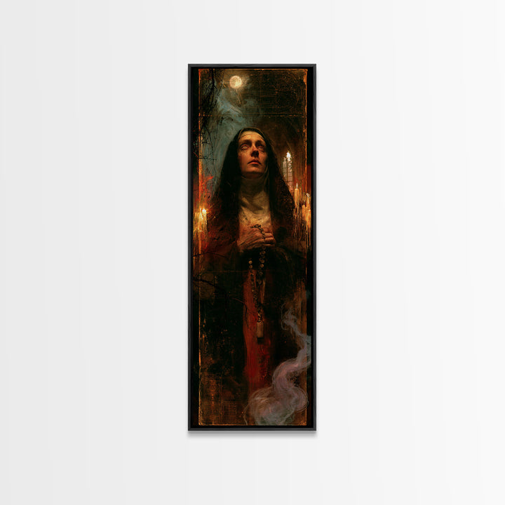 The Nun Of The Endless Constellation, Macabre Victorian Decor, Tall Narrow Wall Art, Framed Canvas Print, Gothic Wall Decor