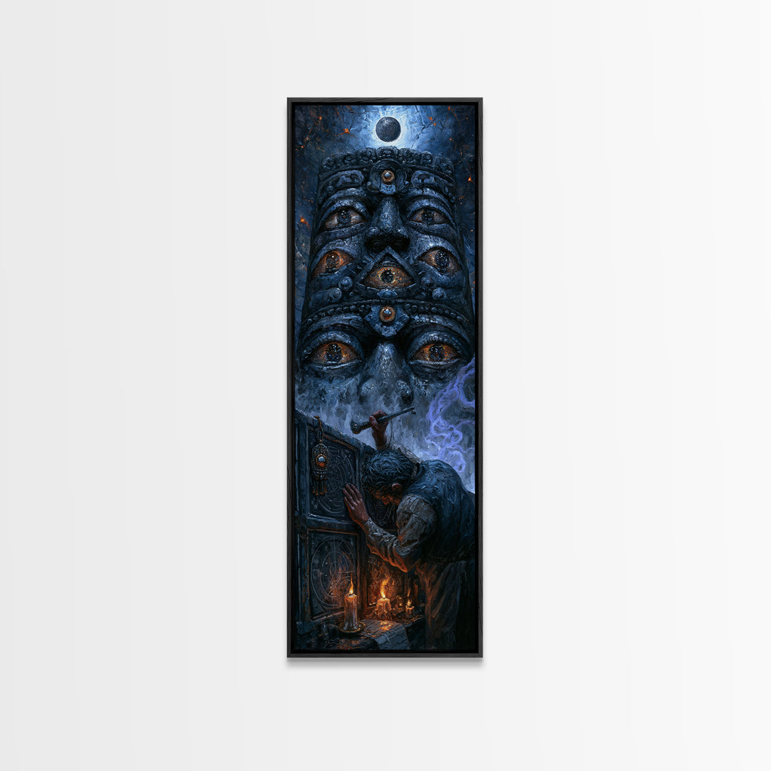The Custodian Of The Whispering Idol, Macabre Victorian Decor, Tall Narrow Wall Art, Framed Canvas Print, Gothic Wall Decor