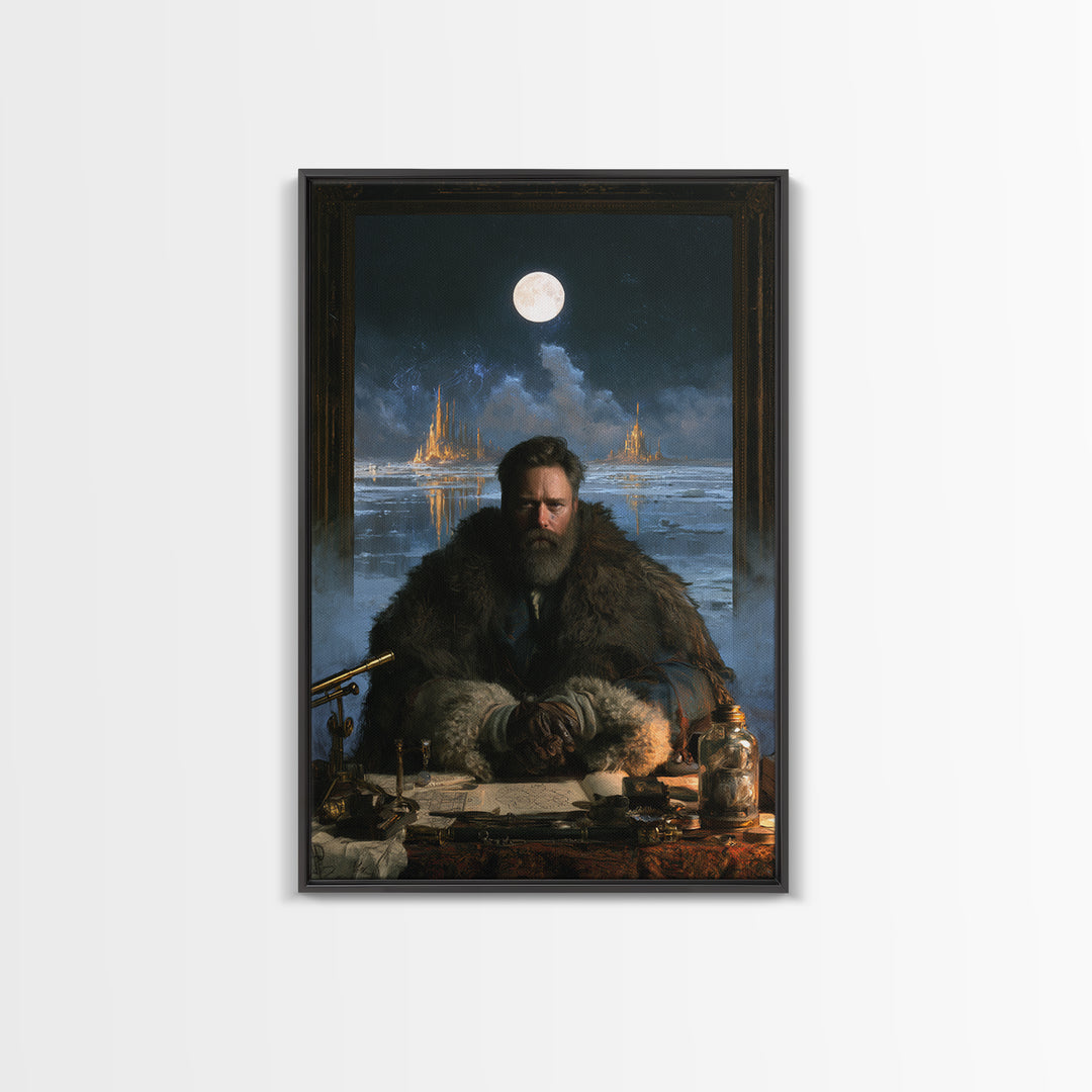 The Frost Beyond Carcosa, Lovecraftian Portrait Art, Vertical Wall Art, Framed Canvas Print, Gothic Wall Decor, Halloween Portrait Art