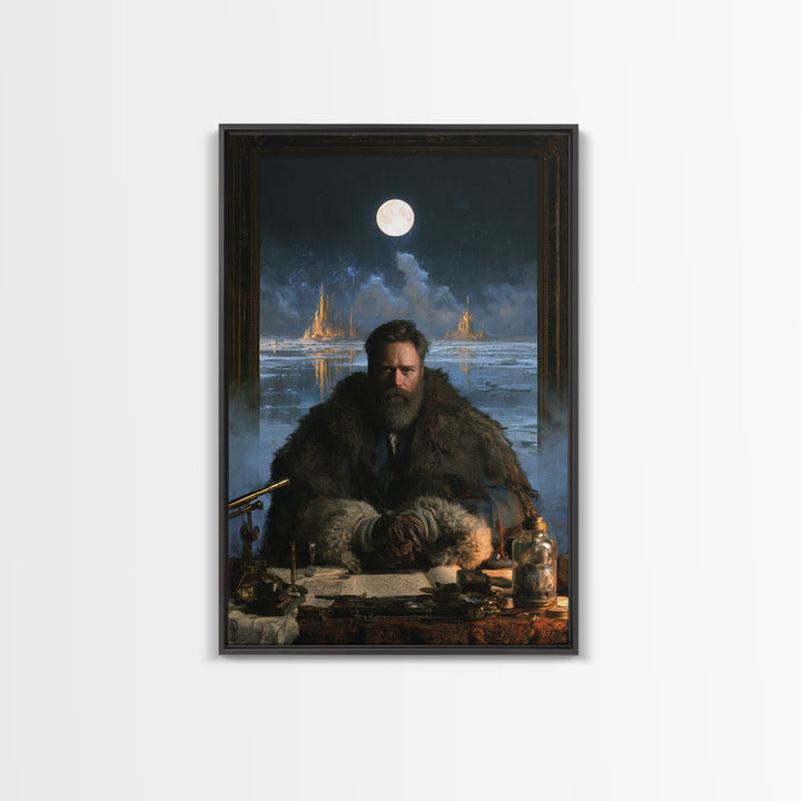 The Frost Beyond Carcosa, Lovecraftian Portrait Art, Vertical Wall Art, Framed Canvas Print, Gothic Wall Decor, Halloween Portrait Art