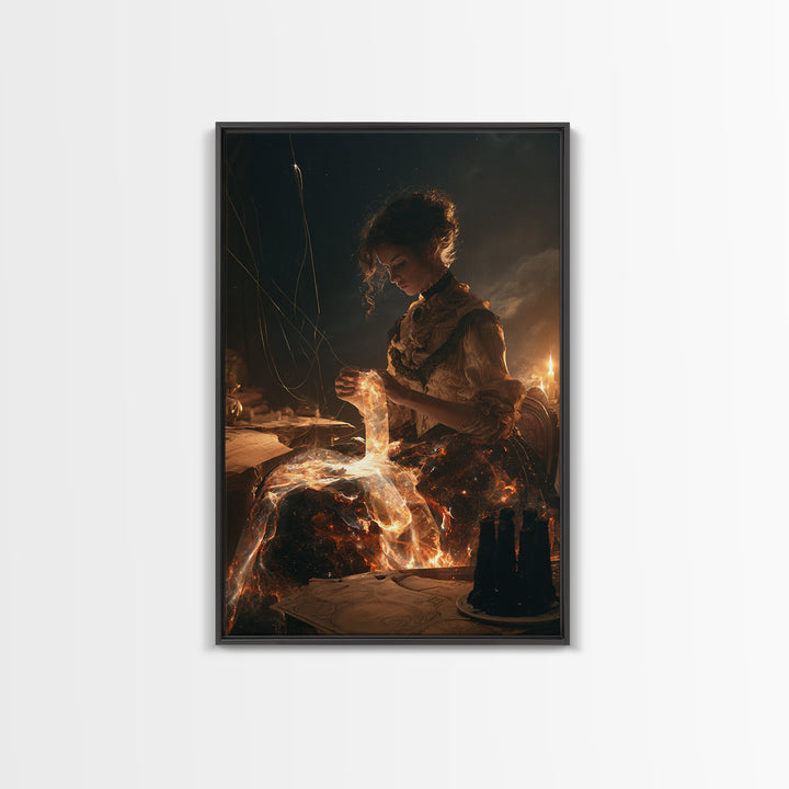 The Seamstress Of Living Nebulae, Macabre Victorian Decor, Vertical Wall Art, Framed Canvas Print, Gothic Wall Decor, Halloween Portrait Art