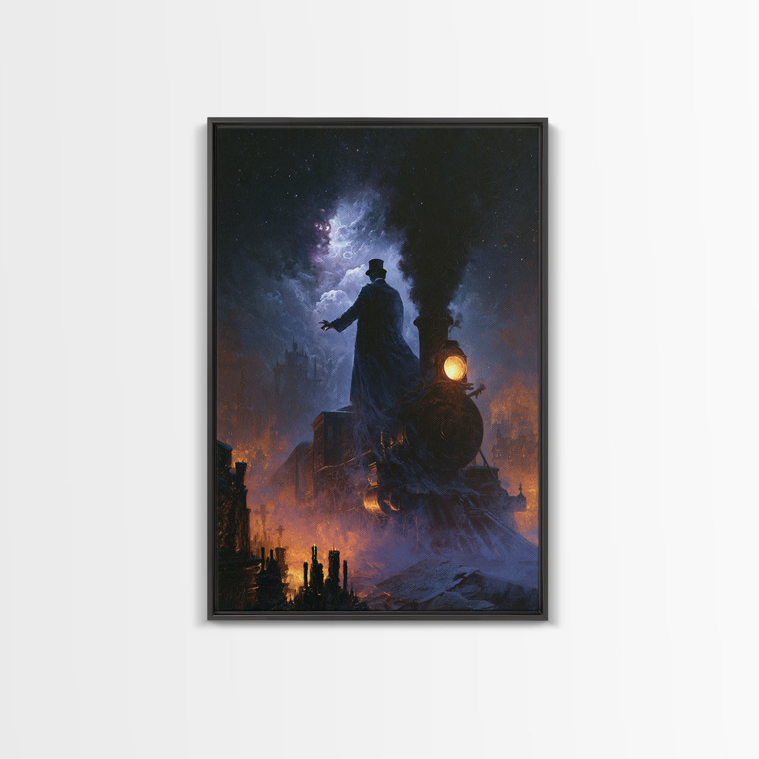 The Phantom Train To Kadath, Dark Academia Wall Art, Vertical Wall Art, Canvas Print, Gothic Wall Decor, Halloween Portrait Art