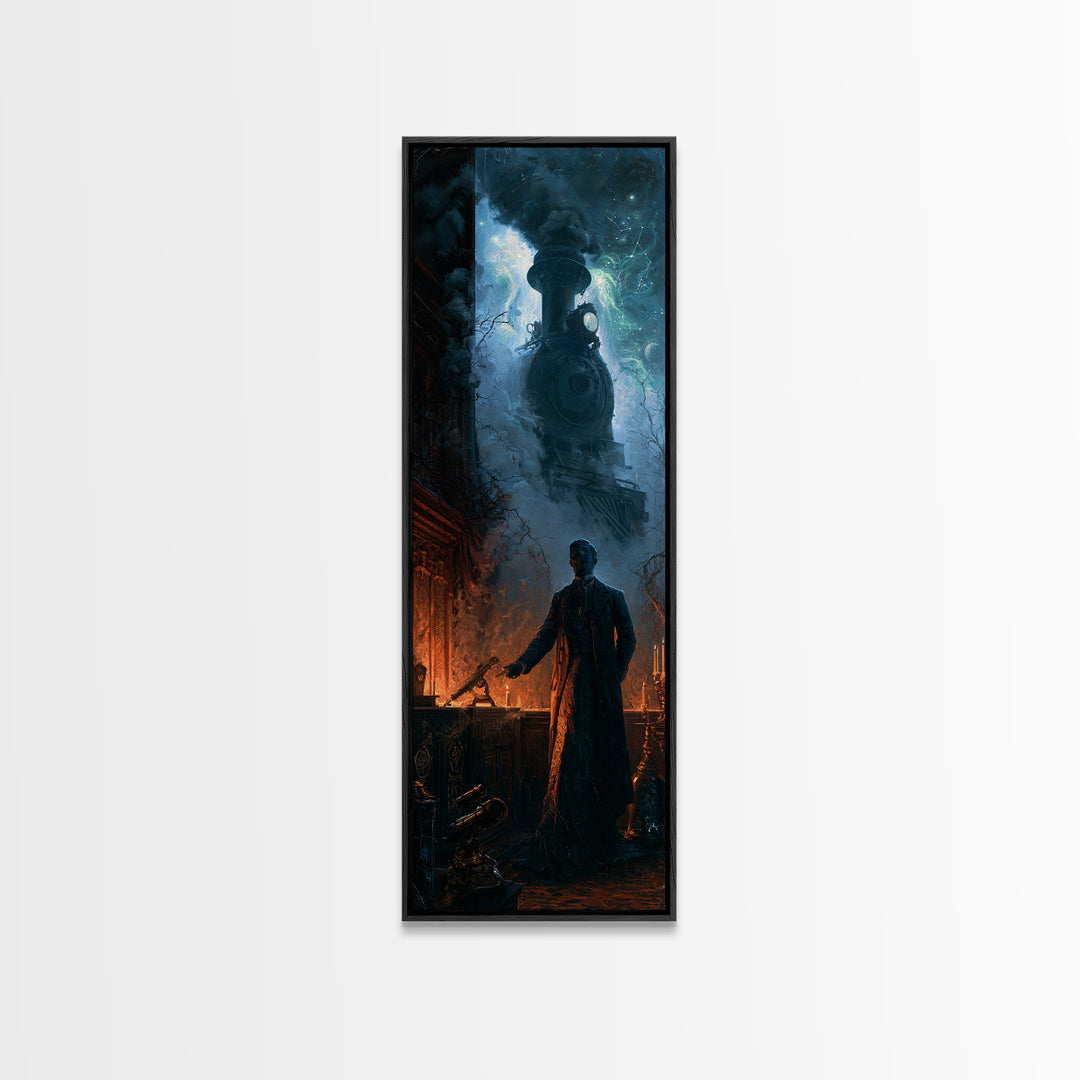 The Phantom Train To Kadath, Macabre Victorian Decor, Tall Narrow Wall Art, Canvas Print, Gothic Wall Decor, Halloween Portrait Art