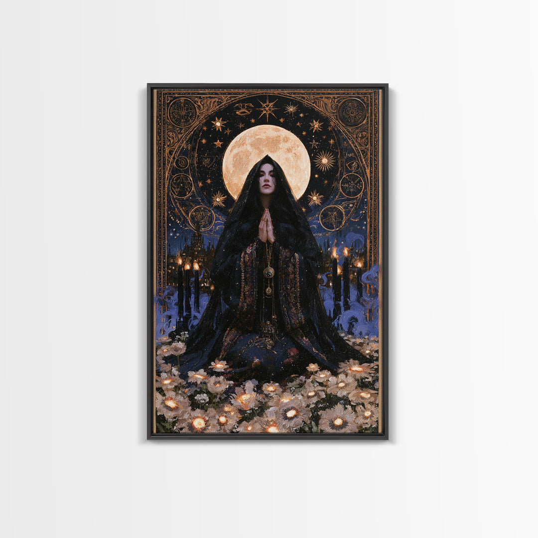 The Garden Of The Eyeless Moon, Lovecraftian Portrait Art, Vertical Wall Art, Framed Canvas Print, Gothic Wall Decor, Halloween Portrait Art
