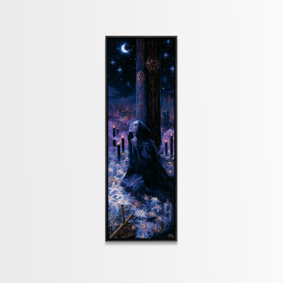 The Garden Of The Eyeless Moon, Dark Academia Wall Art, Tall Narrow Wall Art, Framed Canvas Print, Gothic Wall Decor, Halloween Portrait Art