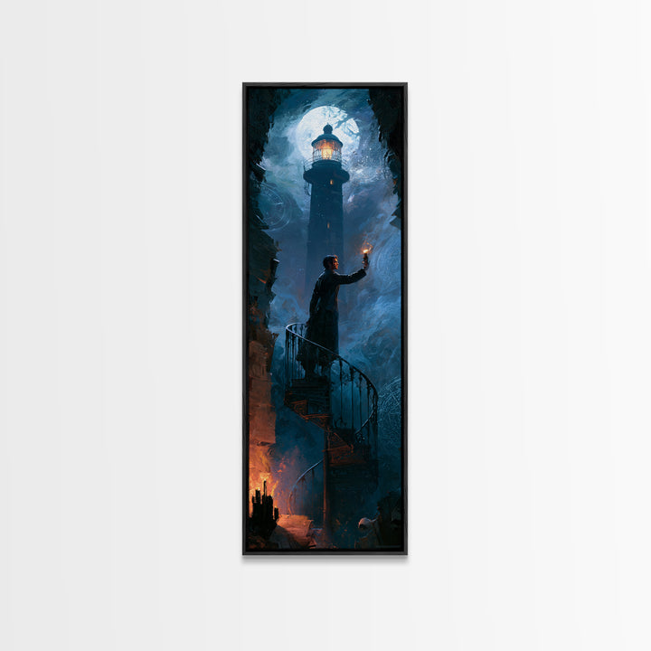 The Last Lighthouse Of Y’Ha-Nthlei, Macabre Victorian Decor, Tall Narrow Wall Art, Canvas Print, Gothic Wall Decor, Halloween Portrait Art