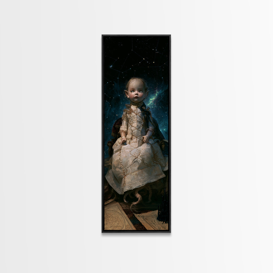The Doll From Beyond The Void, Victorian Horror Portrait, Tall Narrow Wall Art, Canvas Print, Gothic Wall Decor, Halloween Portrait Art