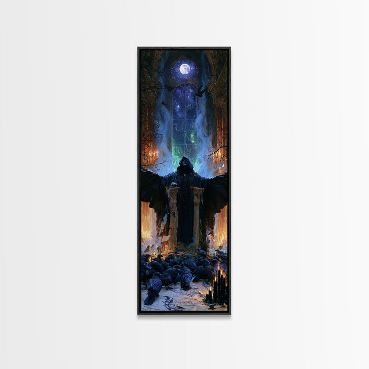 The Raven Sermon Of Leng, Victorian Gothic Art, Tall Narrow Wall Art, Canvas Print, Gothic Wall Decor, Halloween Portrait Art