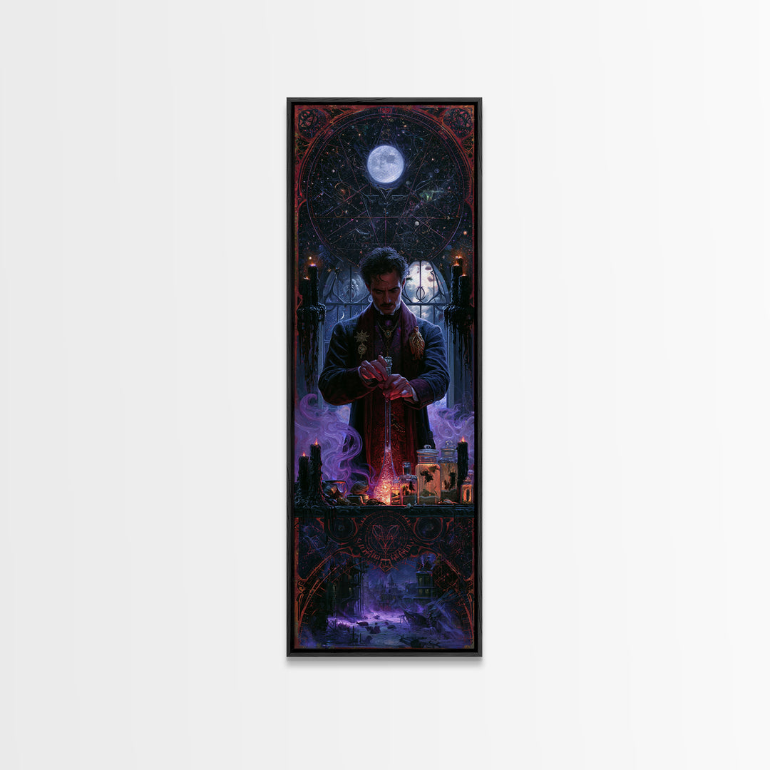 The Apothecary Of Black Seashell Dreams, Lovecraftian Portrait Art, Tall Narrow Wall Art, Framed Canvas Print, Gothic Wall Decor