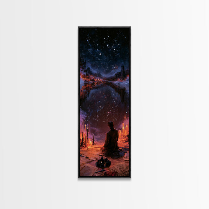 The Mirror Lake Of Lost Constellations, Lovecraftian Portrait Art, Tall Narrow Wall Art, Framed Canvas Print, Gothic Wall Decor