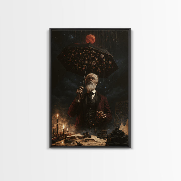 The Umbrella Of The Outer Rain, Dark Academia Wall Art, Vertical Wall Art, Canvas Print, Gothic Wall Decor, Halloween Portrait Art