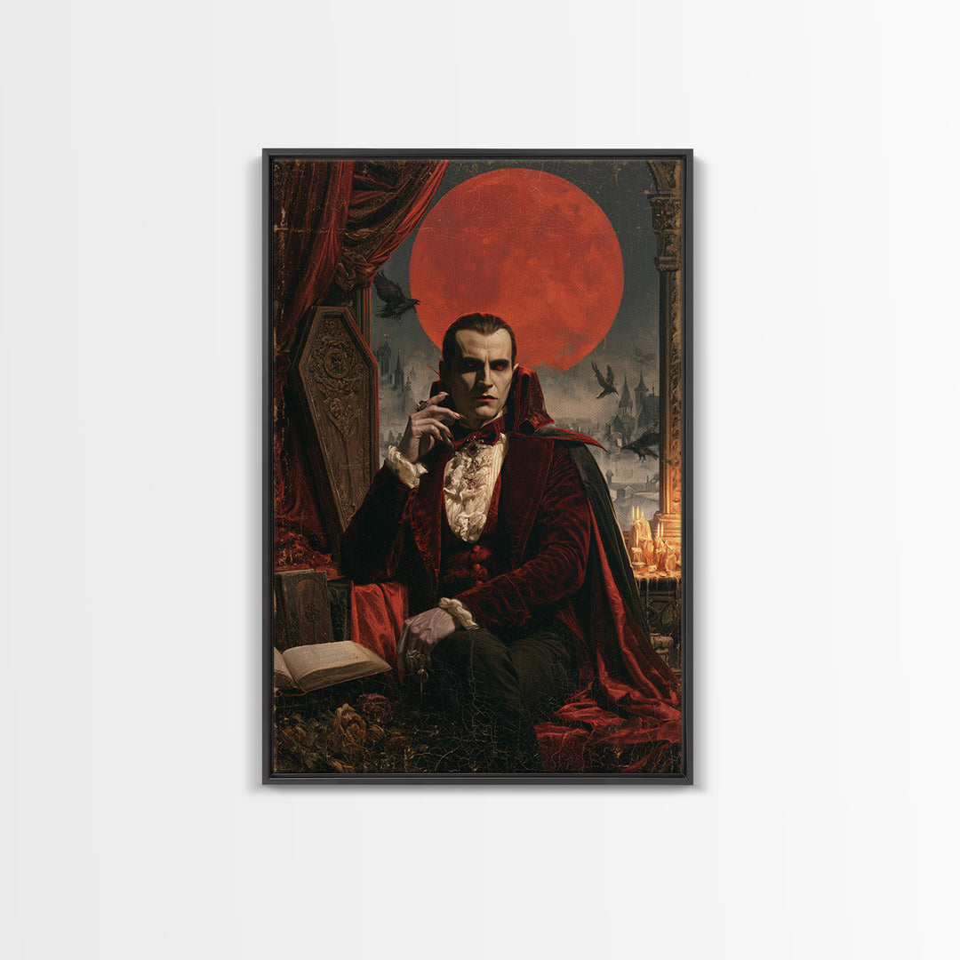 The Crimson Count, Victorian Vampire Portrait, Vertical Canvas Print, Macabre Home Decor, Antique Horror Decor, Classic Monster Art