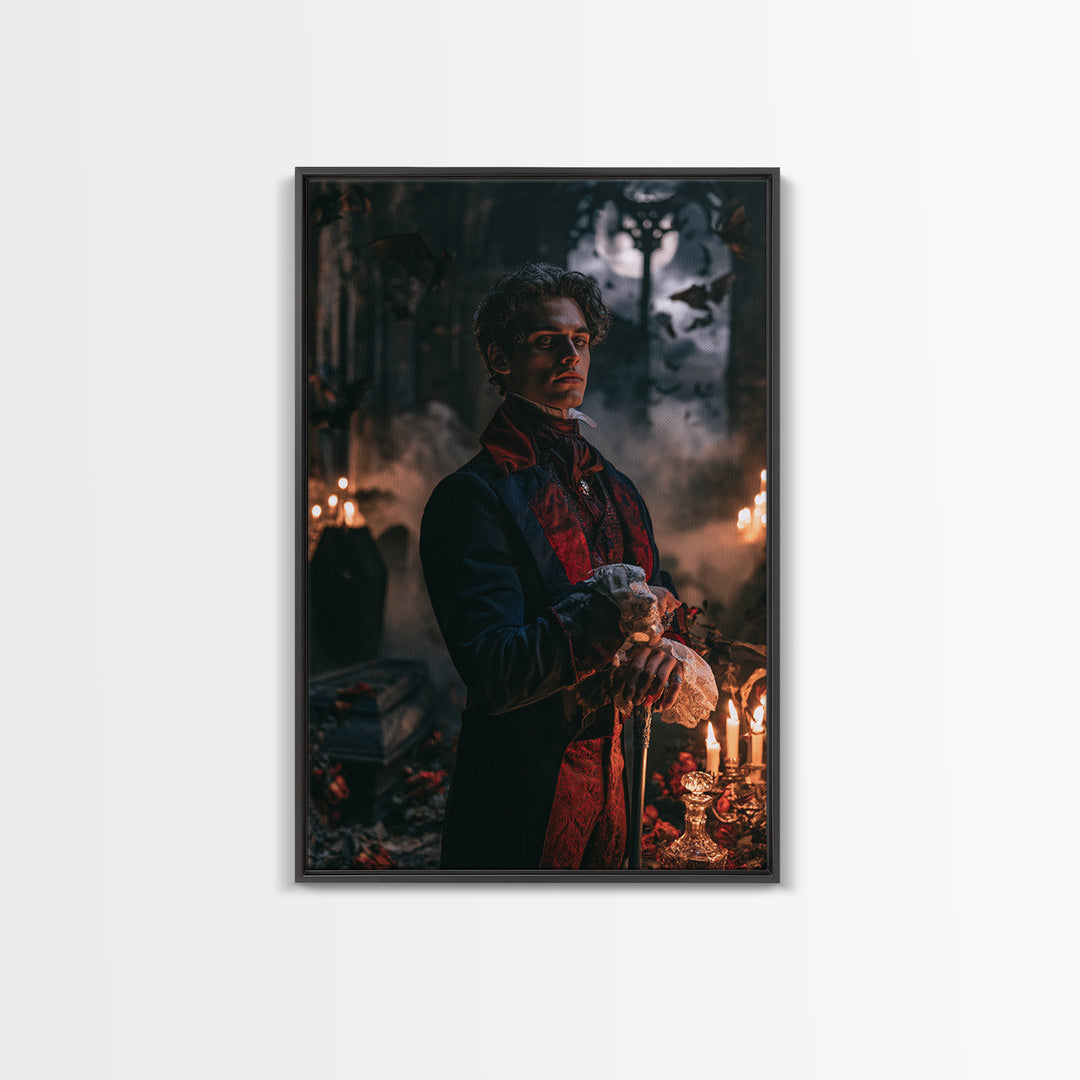 The Moonlit Viscount, Victorian Vampire Portrait, Vertical Canvas Print, Gothic Home Decor, Gothic Wall Decor, Classic Monster Art