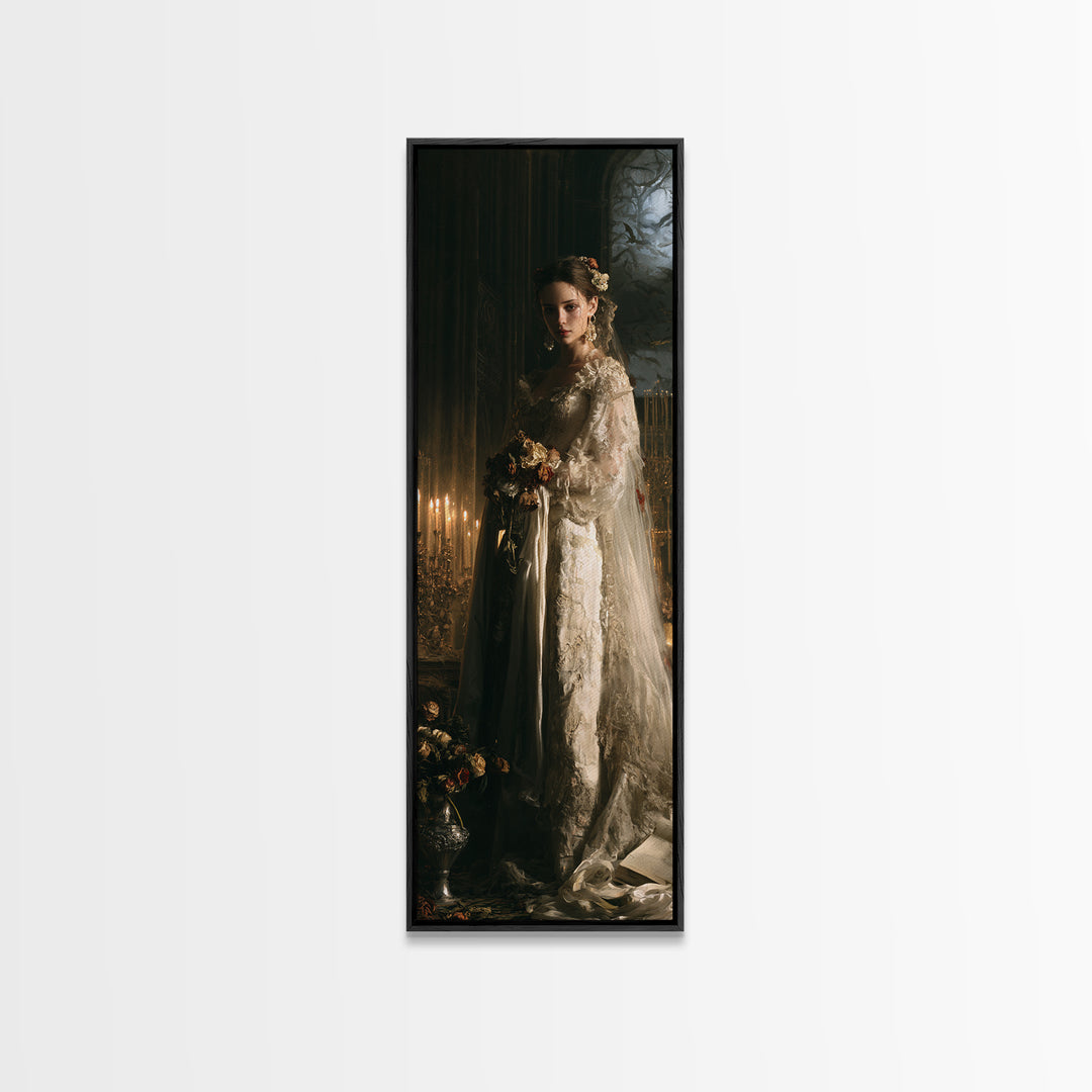 The Chapel Crypt Bride, Victorian Vampire Portrait, Tall Narrow Canvas Print, Classic Halloween Decor, Classic Monster Art