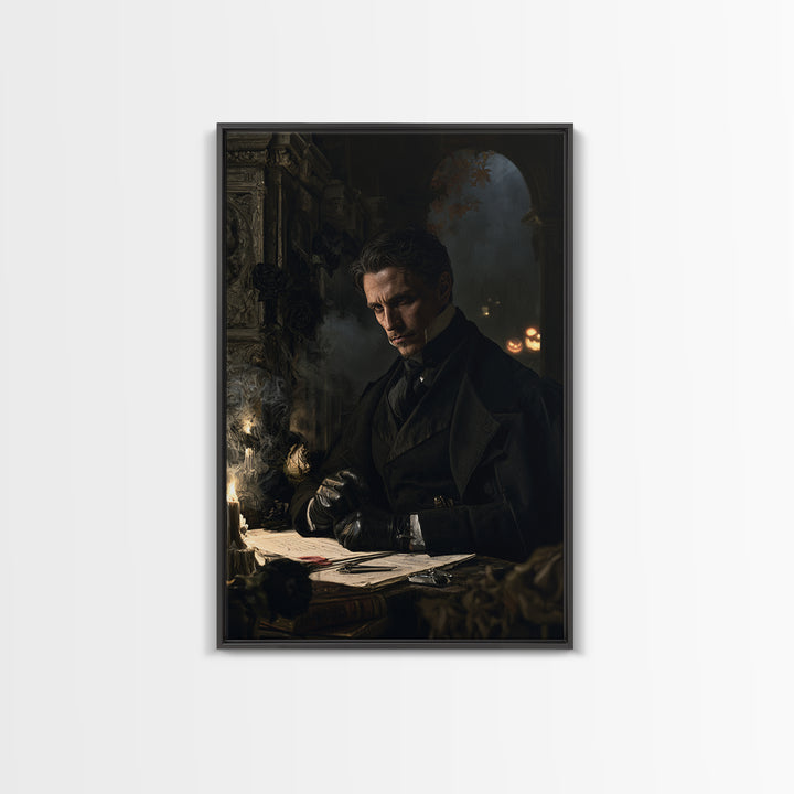 The Nocturne Barrister, Victorian Vampire Portrait, Vertical Canvas Print, Dark Academia Decor, Antique Horror Decor, Classic Monster Art