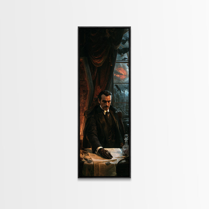 The Nocturne Barrister, Victorian Vampire Portrait, Tall Narrow Canvas Print, Macabre Home Decor, Canvas Print, Classic Monster Art