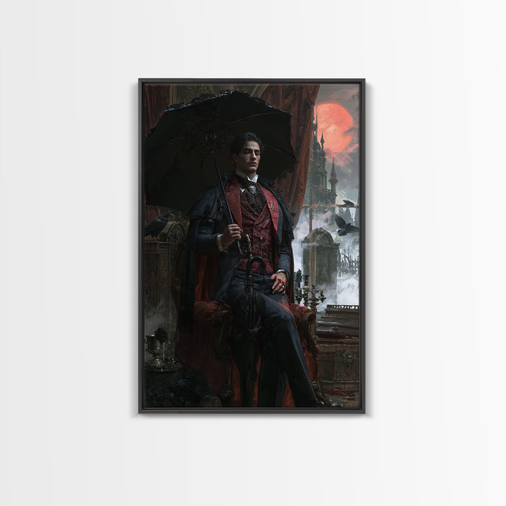 The Cemetery Gentleman, Victorian Vampire Portrait, Vertical Canvas Print, Gothic Home Decor, Gothic Wall Decor, Classic Monster Art