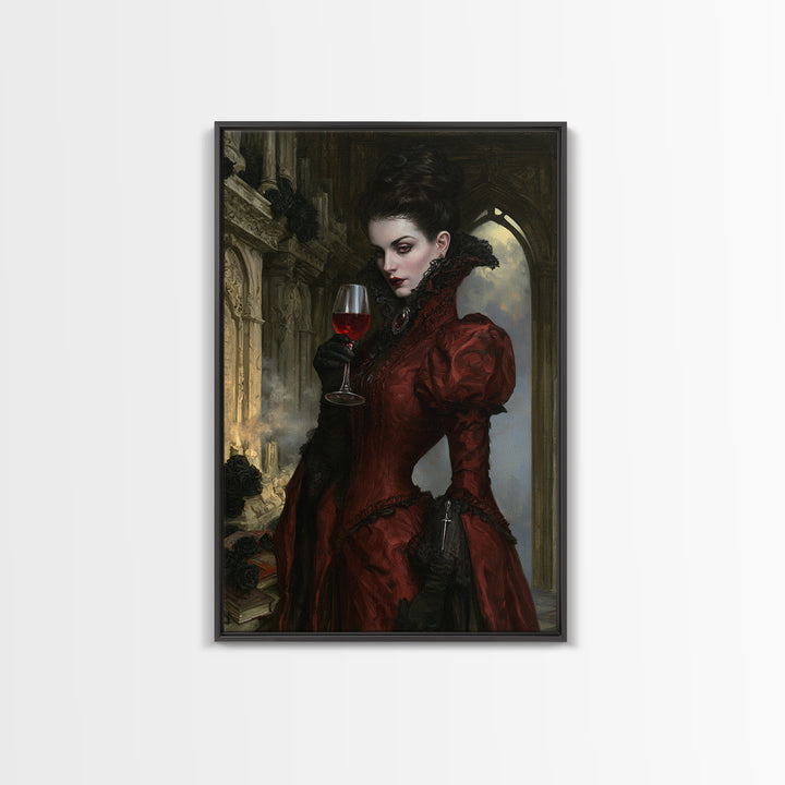 The Scarlet Thirst Duchess, Victorian Vampire Portrait, Vertical Canvas Print, Gothic Home Decor, Gothic Wall Decor, Classic Monster Art