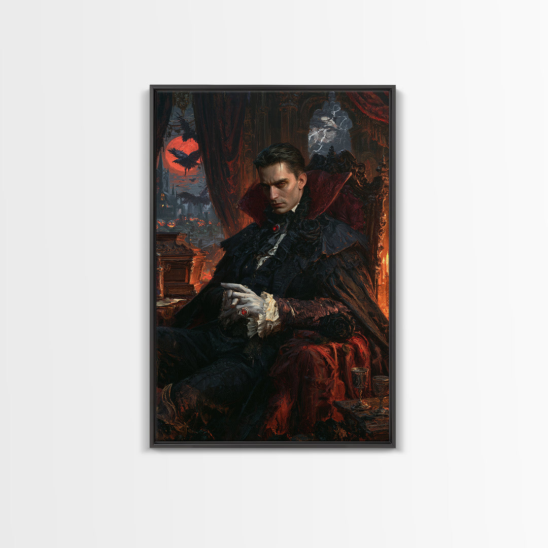 The Last Carpathian Lord, Victorian Vampire Portrait, Vertical Canvas Print, Classic Halloween Decor, Classic Monster Art